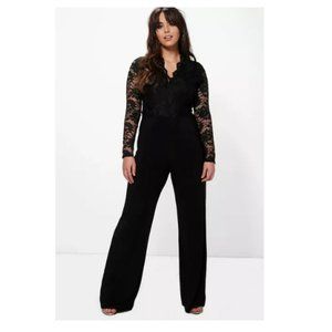 BOOHOO PLUS LONG SLEEVE LACE TOP SLINKY JUMPSUIT Size 18W